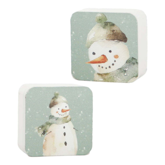 WXF59624-2A - 2 Assorted Mini Square Green Snowmen Blocks