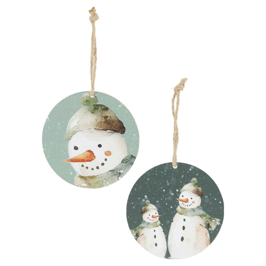 WXF59625-2A - 2 Assorted Green Snowman Round Hangers