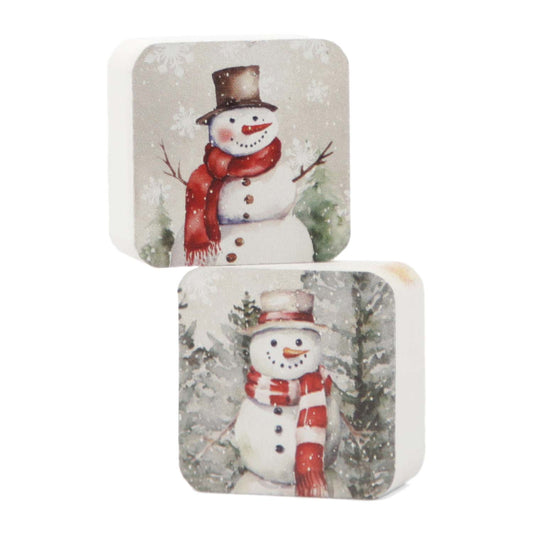 WXF59628-2A - 2 Assorted Mini Square Snowman with Red Scarf Blocks