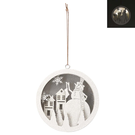 WXF59761 - Lighted Snowman and Houses Round Hanger