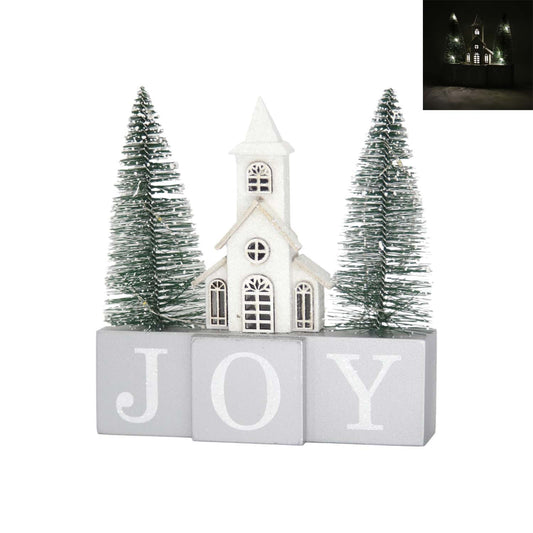 WXF59763 - Lighted Joy Church and Trees Stand