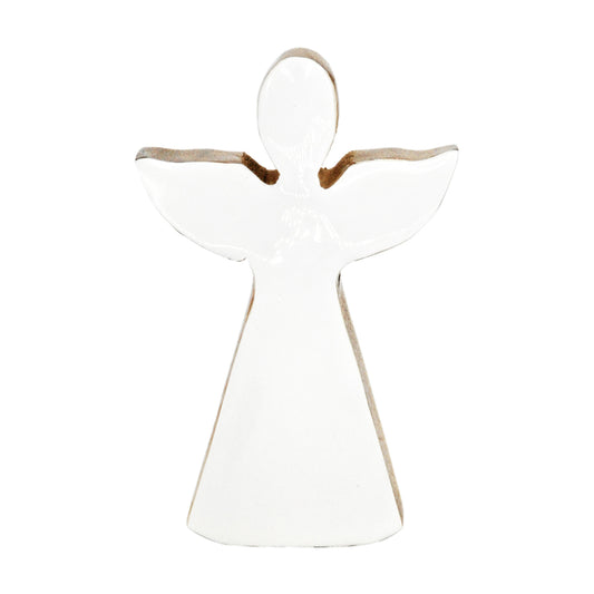 WXI43599-MD - Large Wood and White Enamel Angel Block