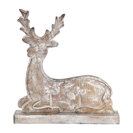WXI59507-LG - Large Vintage Resting Deer on Stand